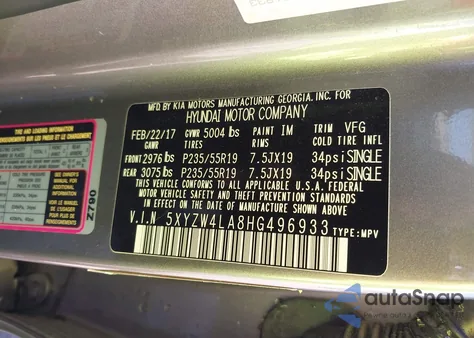 2017 Hyundai Santa Fe Sport 2.0T Ultimate z USA, uszkodzony, nr VIN 5XYZW4LA8HG496933